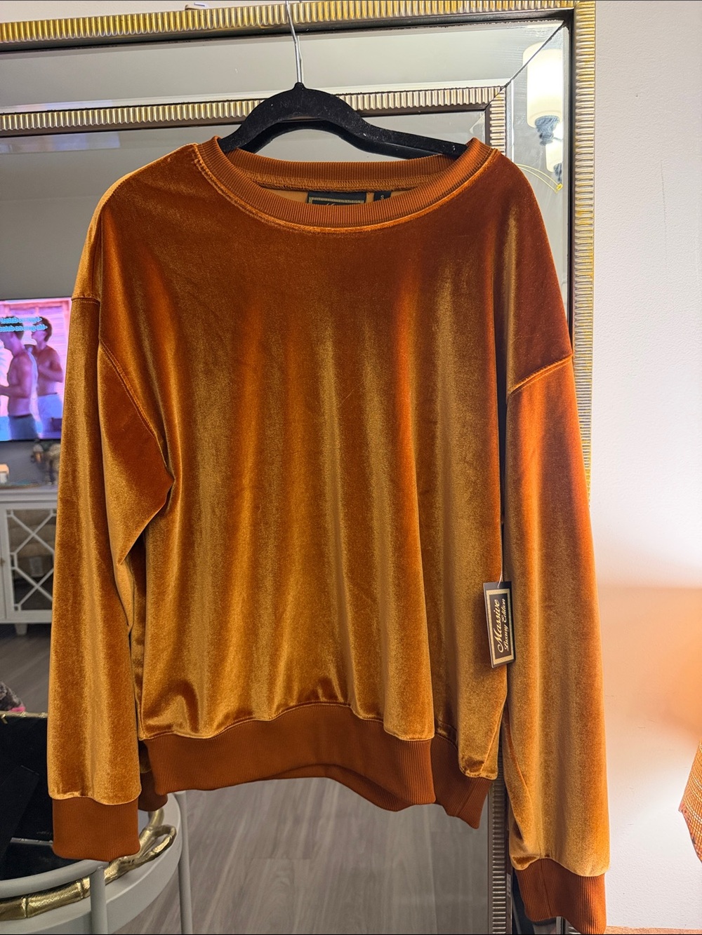 Velvet Crewneck Sweatshirt - Rust Orange